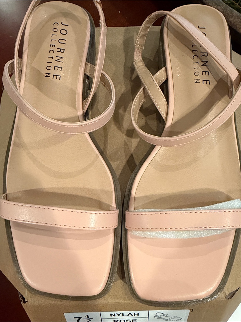 Journee Collection Nude Pink Strappy Square-Toe Sandals